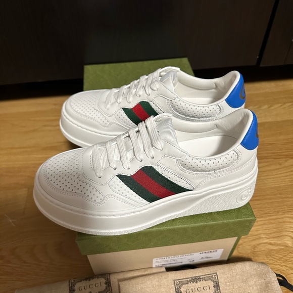 💯%Authentic!Brand New!Gucci WOMEN'S SNEAKER WITH WEB platform sneakers 37.5/7.5 - Picture 4 of 8